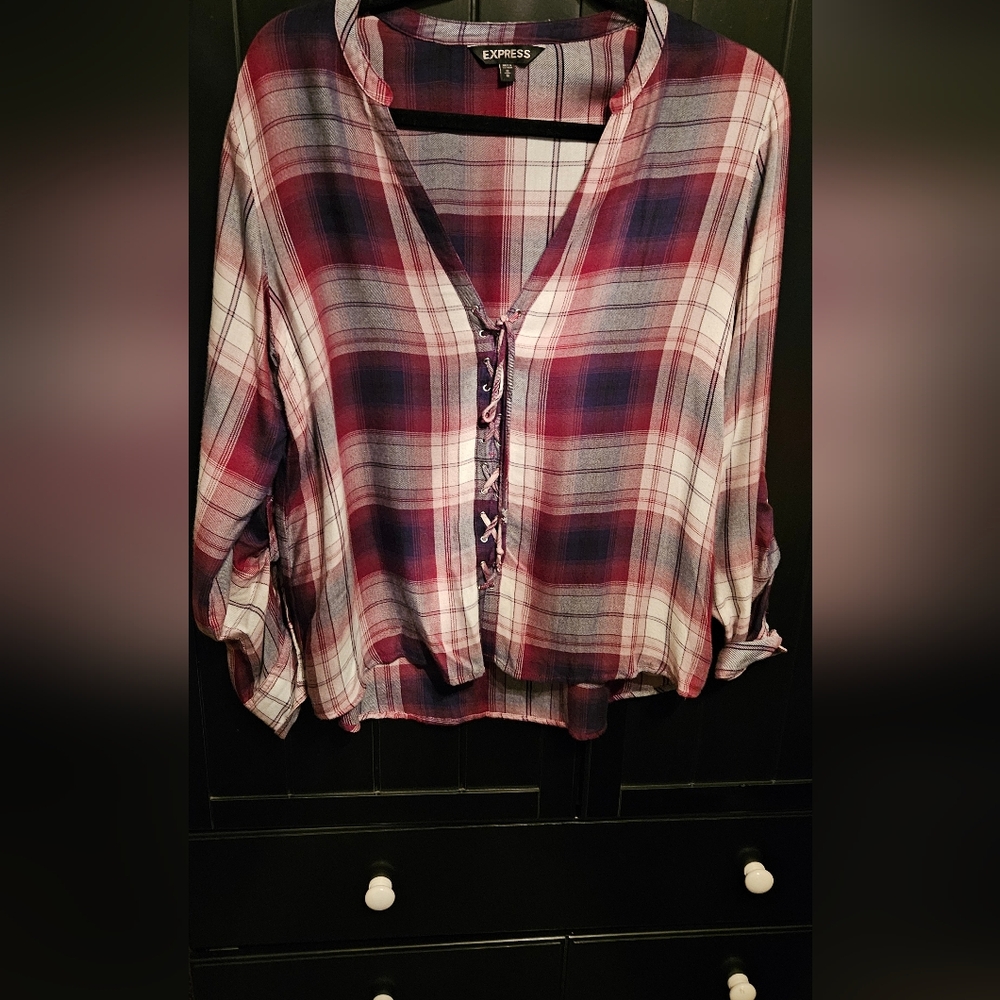 Plaid Lace-Up Women's Top